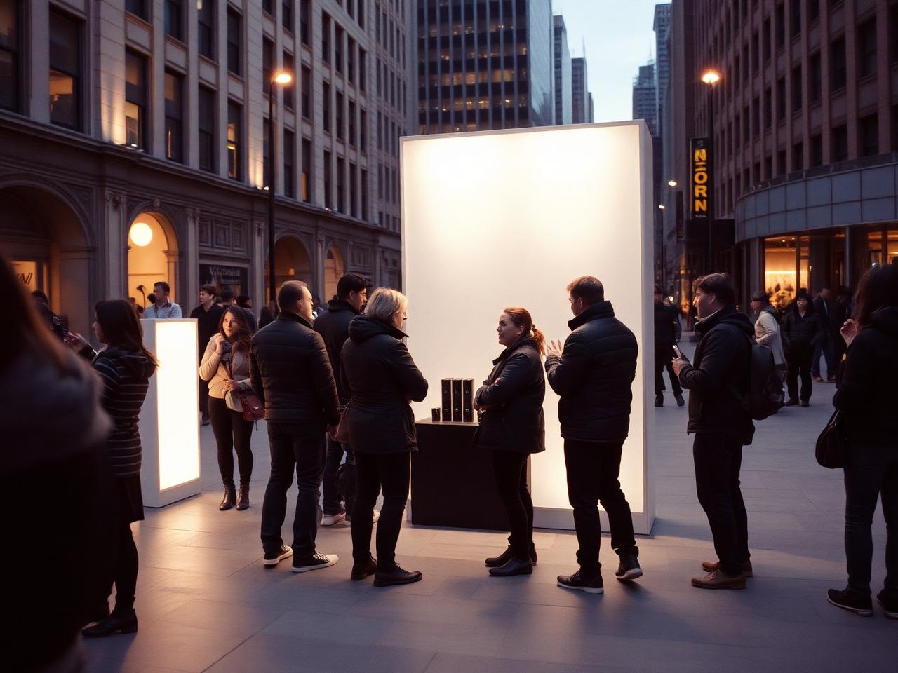 People engaging with a live brand activation on a New York plaza